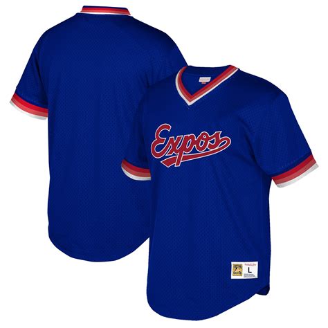 Montreal Expos Mitchell & Ness Cooperstown Collection Mesh Wordmark V-Neck Jersey – Blue