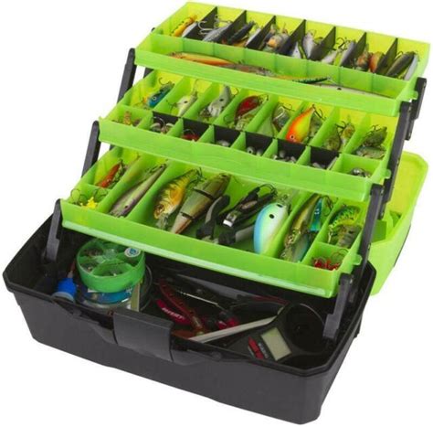 Large Fishing Tackle Box With 3 Tray Full Travel Holder Pack Handle- Green/Black | eBay