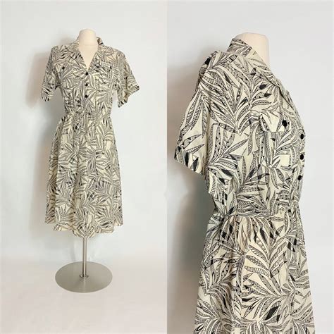 Vintage Safari Jungle Leaf Print Midi Dress | Chic Beat Vintage ...