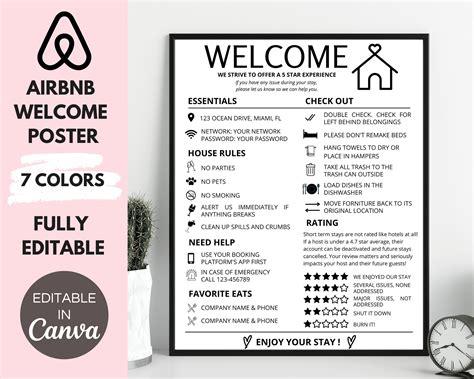 Airbnb Welcome Sign Template Editable Airbnb Welcome Poster - Etsy UK