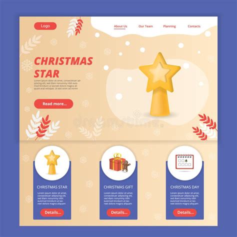 Christmas Star Flat Landing Page Website Template. Christmas Star, Christmas Gift, Christmas Day ...