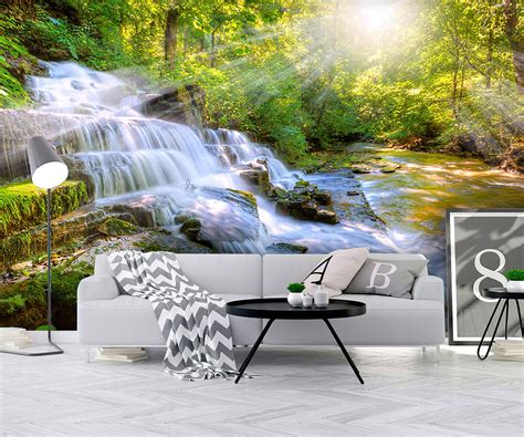 Waterfall Wallpaper Mountains Nature Lake Water 3d Landscape | Etsy