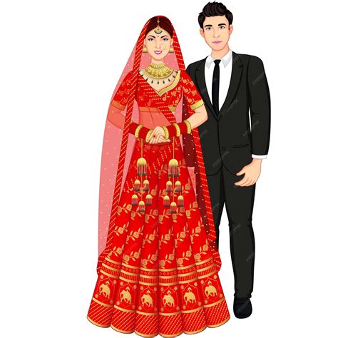 Premium Vector | Indian wedding couple standing wearing silk saree and ...