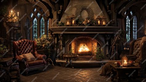 Premium AI Image | A Tudor house with a cozy fireplace and traditional ...