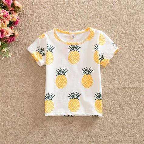 2021 Summer Girls Tops T Shirts Tee Pineapple Printed Shirts Pure ...