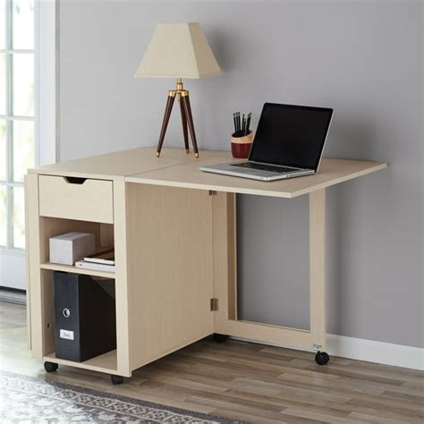 Mainstays Adjustable Rolling Office Desk with Shelves, Birch Finish - Walmart.com - Walmart.com