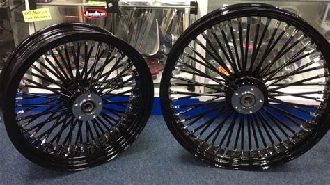 Harley Dyna glide DNA wheels king spoke fat mammoth spoke abs black rim hub & spoke Custom ...