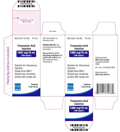 Tranexamic Acid Injection - FDA prescribing information, side effects ...