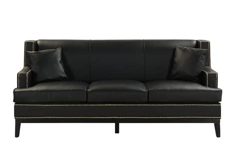 Black Modern Bonded Leather Sofa with Nailhead Trim Detail, 2 Accent Pillows 647923466331 | eBay