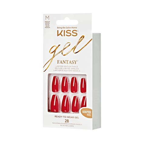 KISS Gel Fantasy, Press-On Nails, Calendar, Red, Med Coffin, 28ct in ...