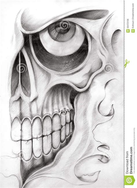 Skull Art Tattoo. Stock Illustration - Image: 56472106 | Skull art tattoo, Skull drawing ...