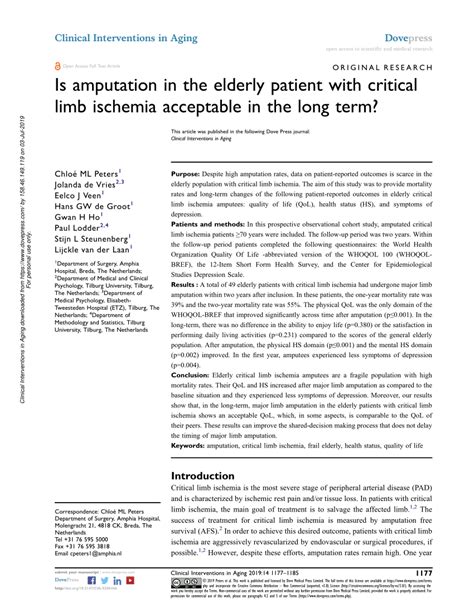 (PDF) Is amputation in the elderly patient with critical limb ischemia ...