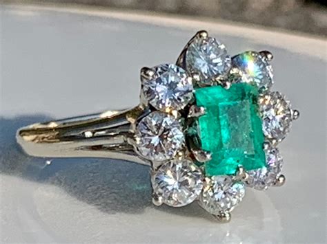 Vintage Emerald Engagement Ring Natural Fine 0.55 Carat Columbian ...