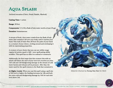 Spell: Aqua Splash (3rd-level evocation) | A new water-themed spell to heal and empower the ...