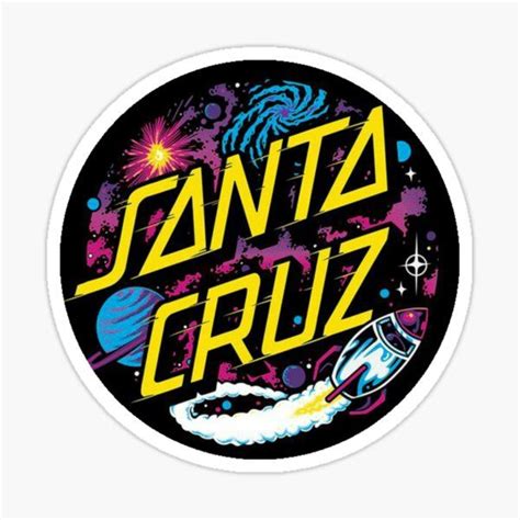 the santa cruz sticker is shown in black and yellow, with an image of space shuttle