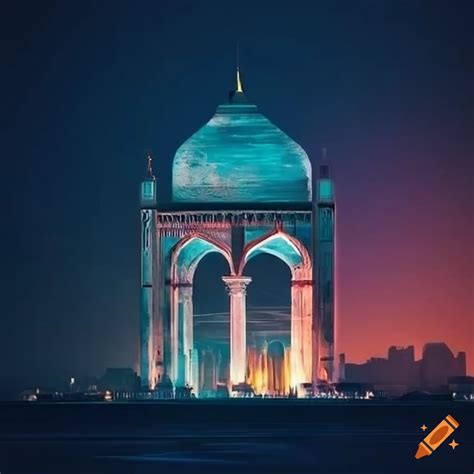 Night view of futuristic buildings in india