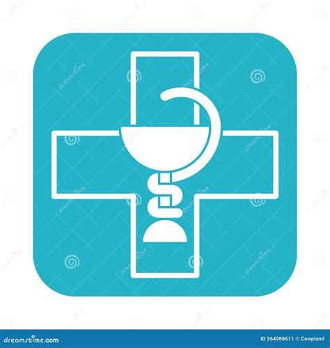 Pharmacy Sign With Bowl Of Hygieia And Cross Cartoon Vector | CartoonDealer.com #264988611