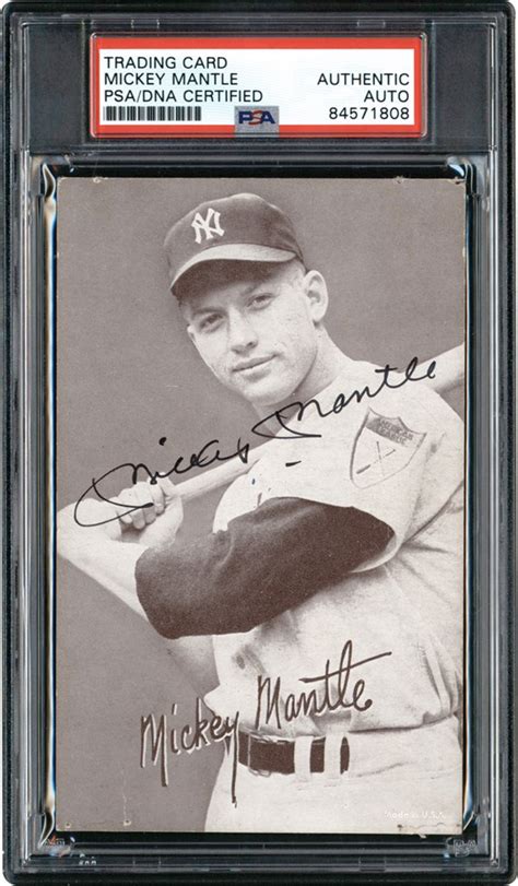 1947-1966 Exhibits Mickey Mantle Signed Card (PSA)