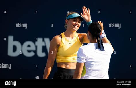 Paula Badosa of Spain & Ons Jabeur of Tunisia playing doubles at the ...