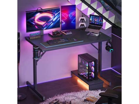 Bestier Small Gaming Desk with Monitor Stand, 42 inch LED Computer Desk ...