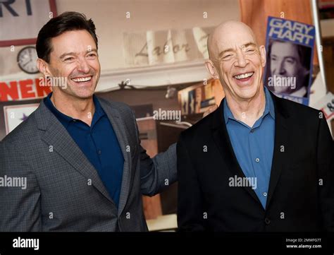 Actors Hugh Jackman, left, and J.K. Simmons appear at the "The Front Runner" cast photo call at ...