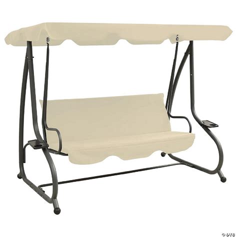 vidaXL Outdoor Swing Bench with Canopy Sand White | Oriental Trading