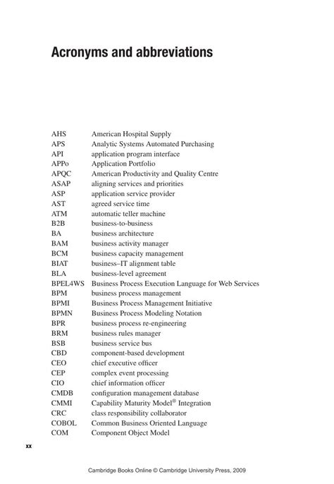 List of acronyms and abbreviations - Service Orientation