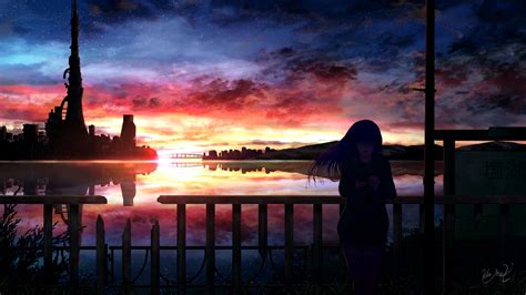 3840x2160 Resolution Anime Girl In Sunset 4K Wallpaper - Wallpapers Den