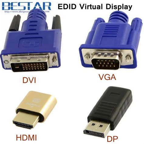 EDID Connector VGA DVI HDMI Mini DP Displayport Virtual Display Dummy Adapter plug EDID headless ...