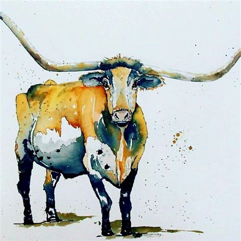 Longhorn Steer Watercolor Painting