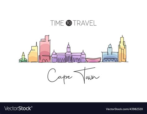 One single line drawing of cape town city skyline Vector Image