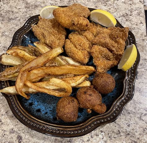 Homemade Fried Catfish, Hushpuppies, and Cajun Seasoned Fries : r ...