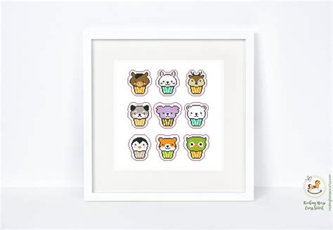 Tiny Animals Cross Stitch Pattern Cute Mini Baby Animals, Funny Cupcakes Animals, Instant ...