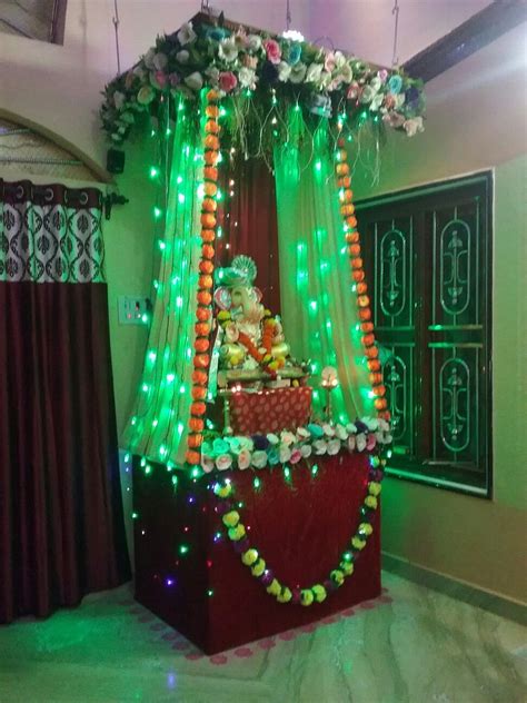 Ganesh chaturthi decoration at my home. . . . . . | Ganesh chaturthi decoration, Ganpati ...