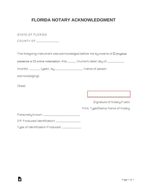 Free Florida Notary Acknowledgment Form - PDF | Word – eForms