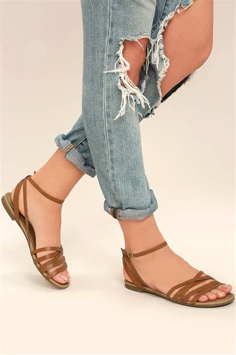 Cute Tan Ankle Strap Heels - Tan Flat Sandals - Strappy Tan Sandals - $19.00 - Lulus