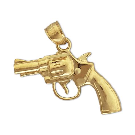 14K Gold Revolver Gun Charm Pendant