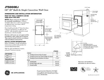 Jt5000eJ GE 30" Built-In Single Convection Wall Oven Dimensions anD ...