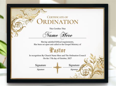 Pastor Ordination Certificate, Elegant Ordination Certificate, Printable Certificate of ...