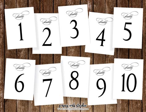 Printable Wedding Table Numbers 1-10 - 5x7 Classic Elegant Formal Simple Black Tie Event ...