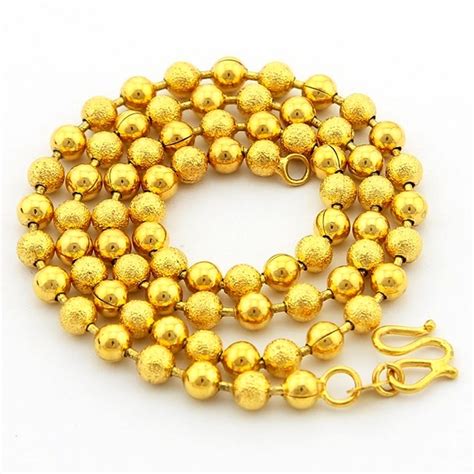 Gold Filled 5mm Dull Polish Beads Chain Necklace for women 45cm,fashion pure gold color Beads ...