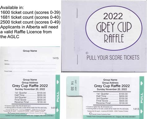 Grey Cup Pool Tickets 1600 count - Canuck Amusements and Merchandising Ltd.