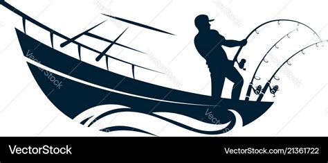 Fisherman in boat with fishing rods Royalty Free Vector