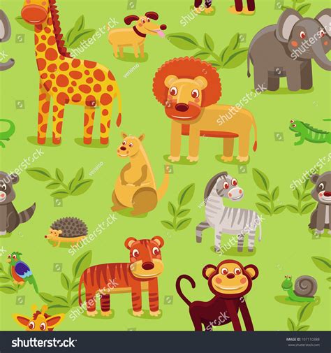 Vector Seamless Pattern Cartoon Animals Wallpaper Stock Vector (Royalty ...