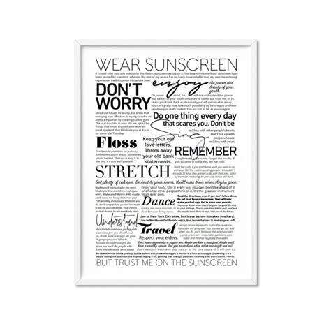 Everybody's Free to Wear Sunscreen Lyrics. Typography - Etsy