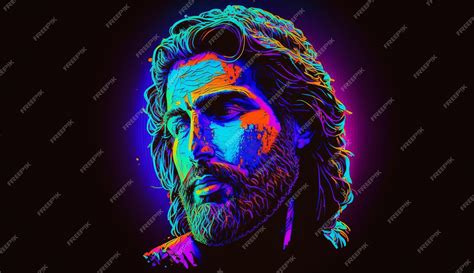 Premium AI Image | Led Jesus head neon lights church cross illustration picture AI generated art