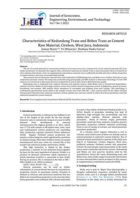 (PDF) Characteristics of Kedondong Trass and Bobos Trass as Cement Raw Material, Cirebon, West ...