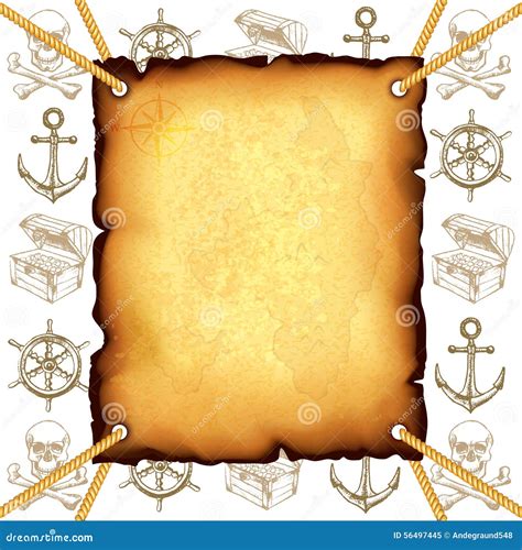 Treasure Map And Pirates Symbols Vector Background Stock Vector - Image: 56497445