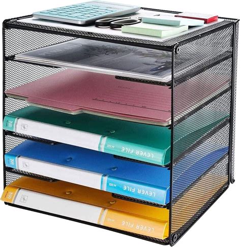 Veesun Paper Letter Tray Organizer Mesh Desk File Organizer with 3 Tier Shelf Sorter with Drawer ...