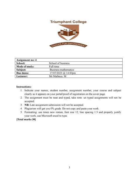 Ass 4 Simple and compound interest - Assignment no: 4 School: School of business Mode of study ...